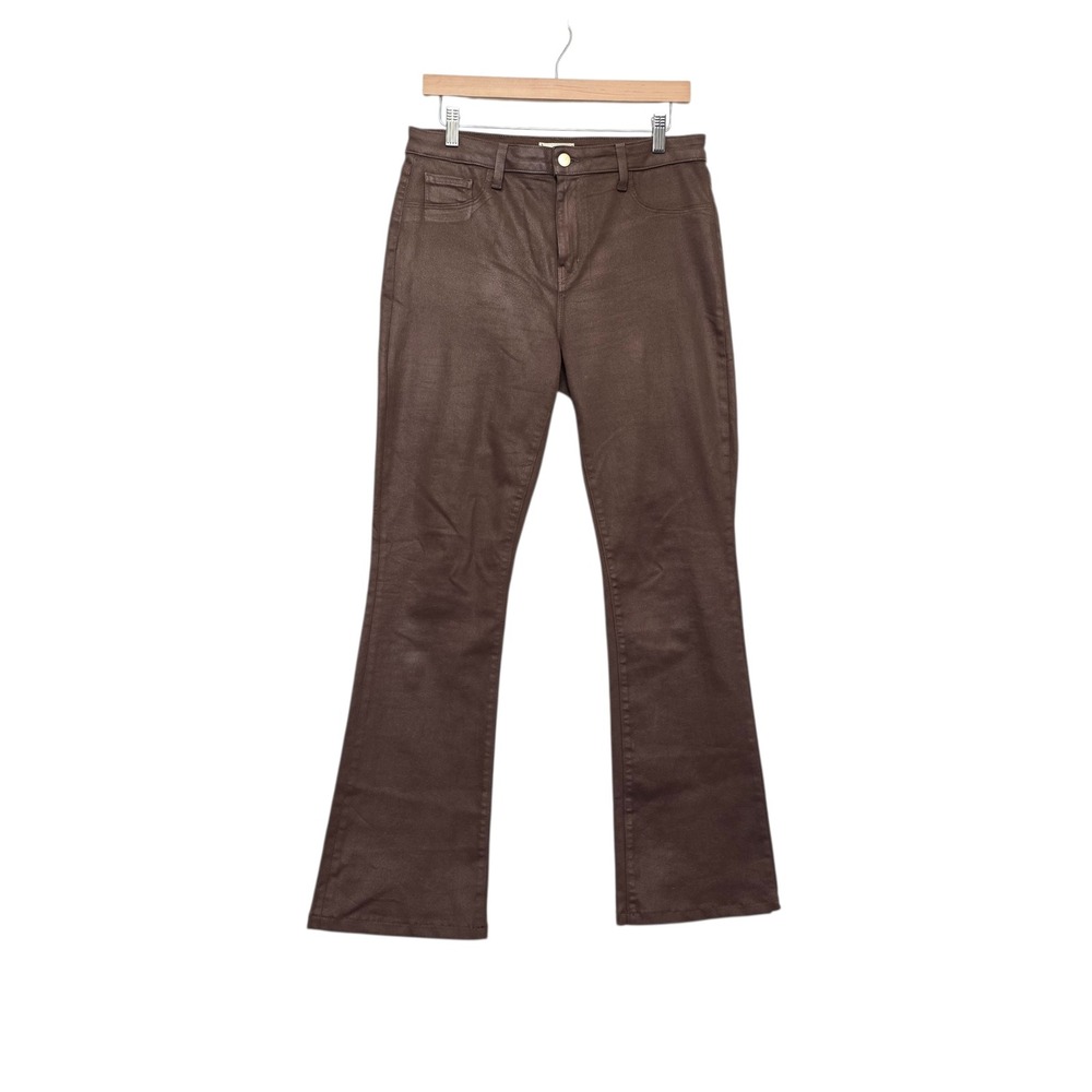 L'AGENCE Selma High Rise Bootcut‎ Wax Coated Jeans Dark Mocha Brown Size 32